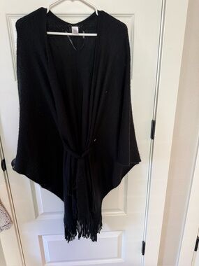 Black Knit Fringe Poncho